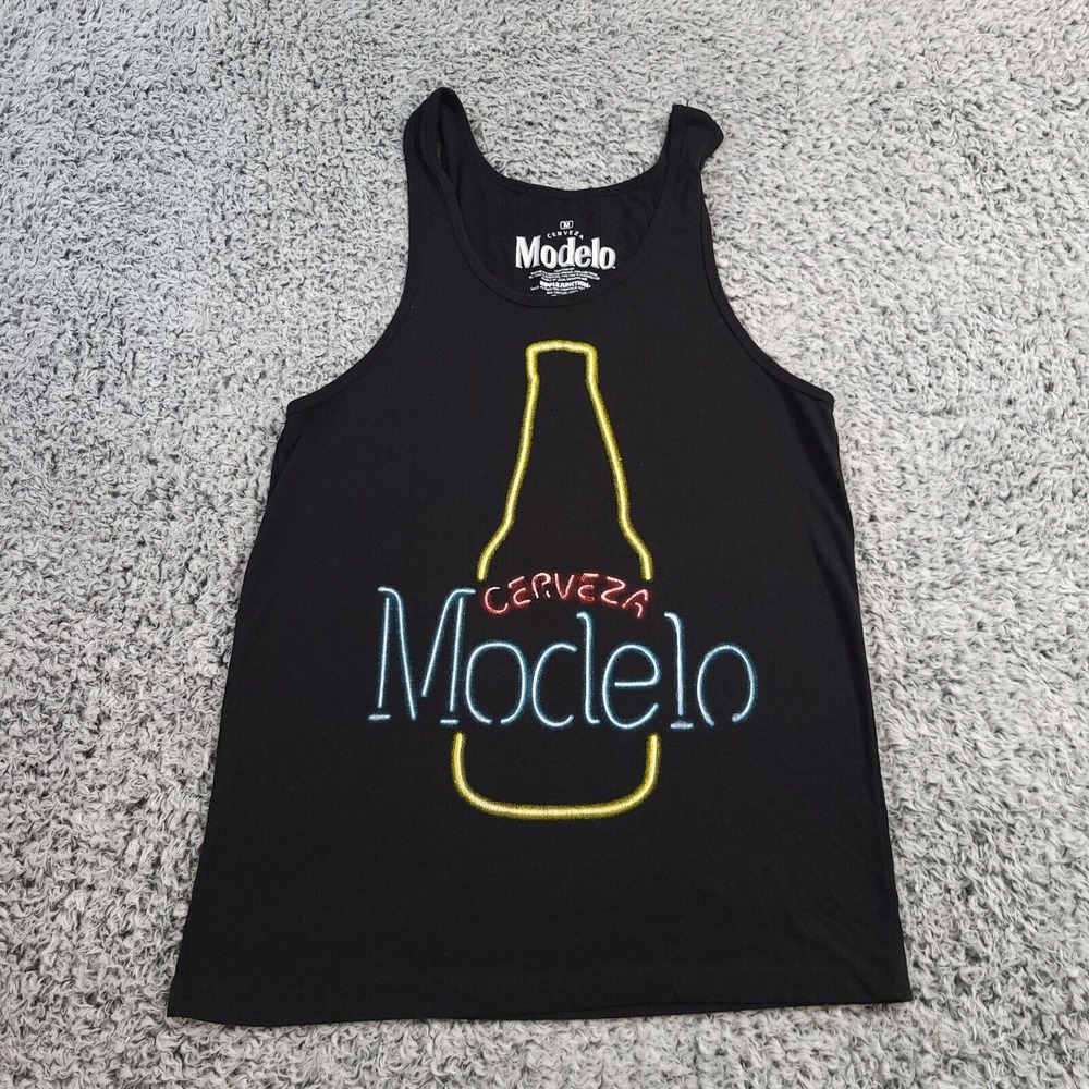 Modelo Shirt Men Medium Black Tank Top Cerveza Beer Beach Casual Big Logo Summer
